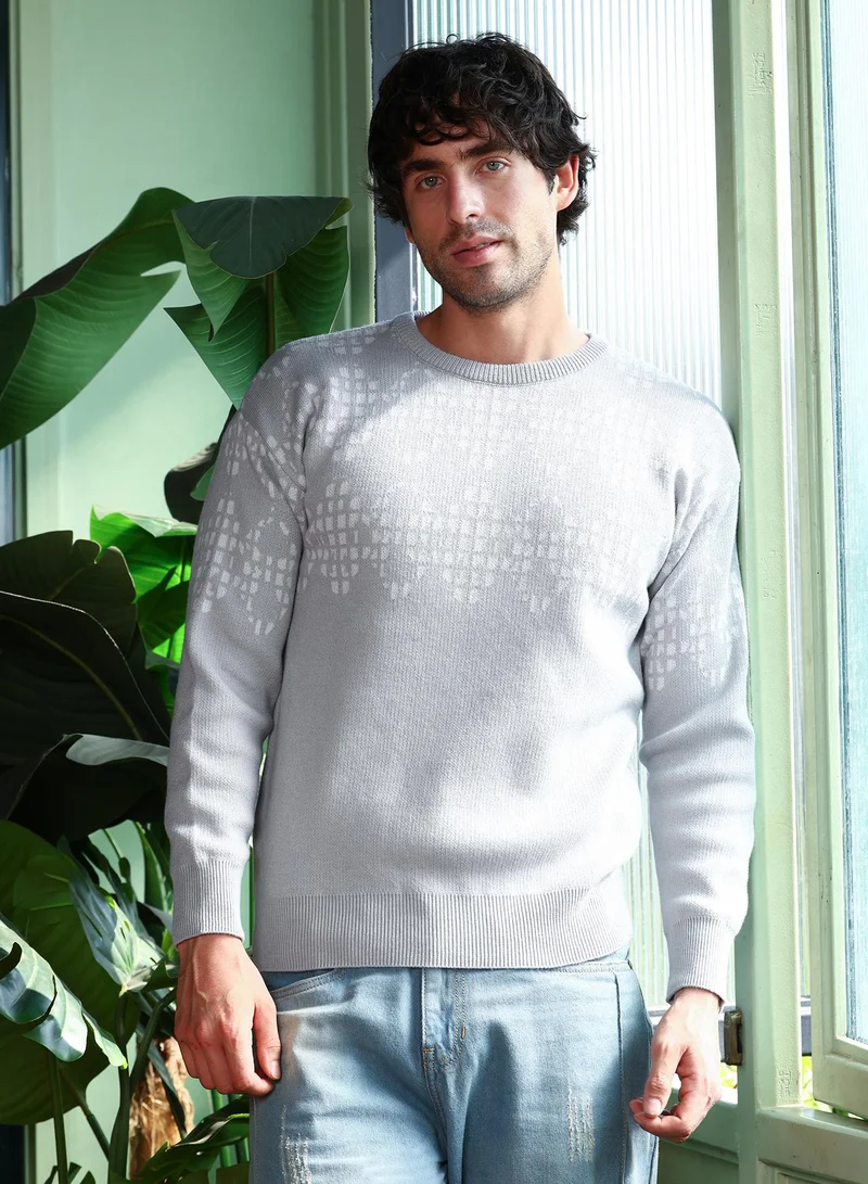 كامبوس سوترا كنزة رجالية مطبوعة بنمط هندسي بياقة مدورة مضلعة وأكمام طويلة مضلعة