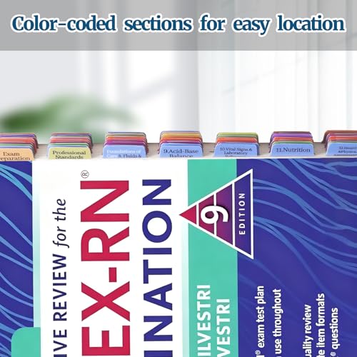 LParkin Premium Index Tabs for Saunders Comprehensive Review for The NCLEX-RN Examination 9th Edition. 72 Color-Coded PVC Laminated Tabs with Alignment Guide - Book Not Included - Image 3