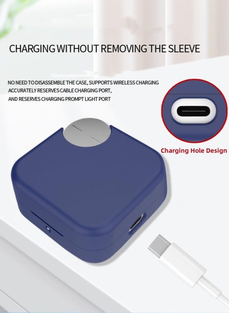 Silicone Case Compatible with CMF By Nothings Buds Pro 2 Headphone Protective Case for Wireless Headphones with Carabiner Anti-Drop Headset Case (Dark Blue) - Image 2