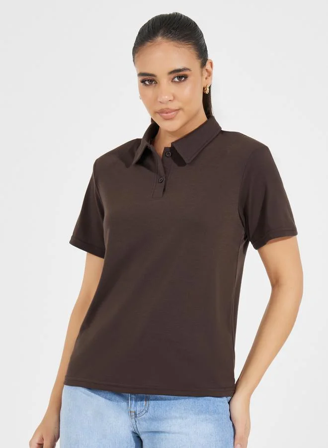 Styli Regular Fit Collared Polo T-Shirt with Padded Shoulder