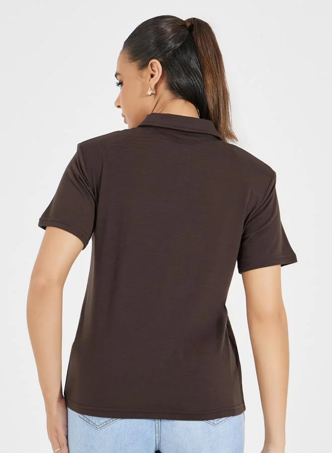 Styli Regular Fit Collared Polo T-Shirt with Padded Shoulder