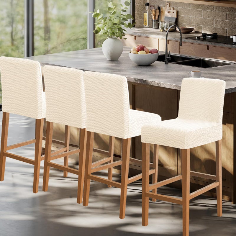FUANGUI Bar Stool Covers Set of 4, Stretch Removable Bar Stool Seat Covers with Backs Slipcovers, Bar Chair Covers Square for Kitchen Dining Room Cafe - Image 2