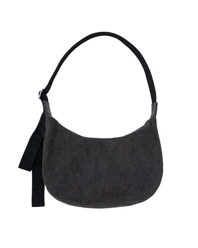 BAGGU Medium Denim Crescent Bag - Washed Black Denim - Image 4