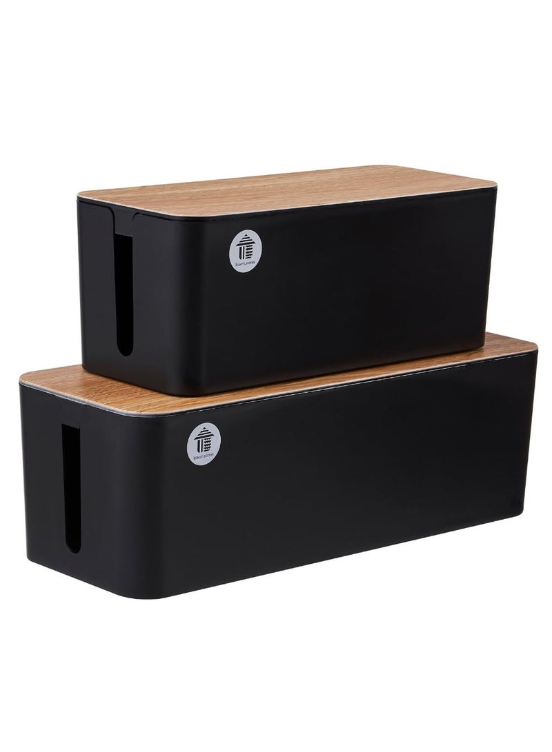 Generic Cable Management Boxes Set of 2 Large Extension Cable Organizer Box with Slotted Top for Heads Up Display - Elegant, Strong, High Utility (Combo (XL + Large), Black Bamboo)  - Image 1