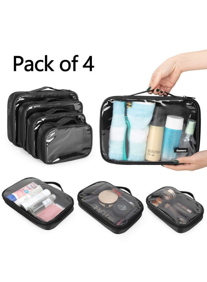 داميرو 4 قطع من مكعبات تعبئة حقيبة أدوات الزينة الشفافة، منظمات حقيبة أدوات الزينة الشفافة للسفر ورحلات العمل، باللون الأسود - Image 1