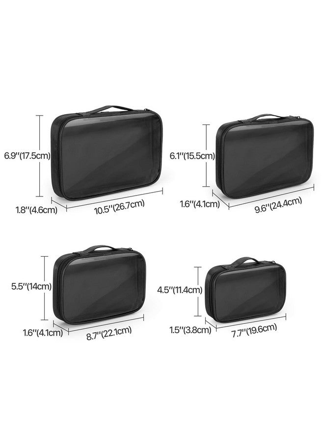 داميرو 4 قطع من مكعبات تعبئة حقيبة أدوات الزينة الشفافة، منظمات حقيبة أدوات الزينة الشفافة للسفر ورحلات العمل، باللون الأسود - Image 3