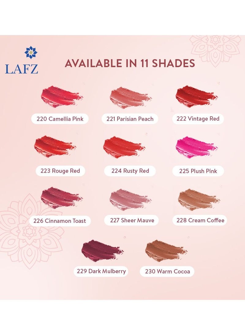LAFZ - Transfer Proof & Smudge Proof Velvet Matte Lip Stick - Intense Color, Smooth Application, Up To 8 Hours Stay, 100% Vegetarian Enriched With Shea Butter And Vitamin E, Cinnamon Toast, 4.5gm - Image 1