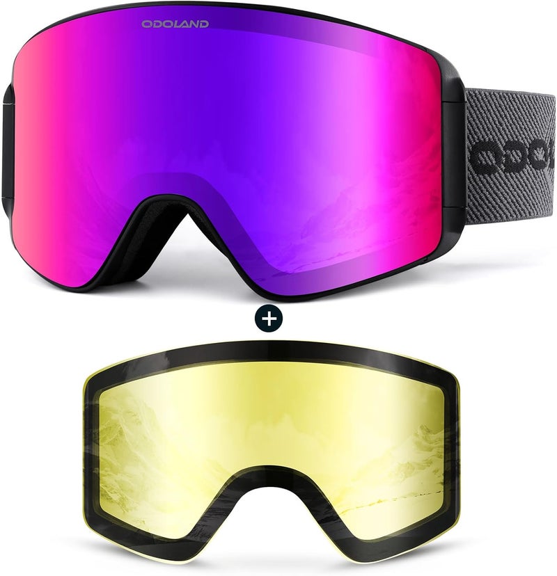 Odoland Ski Goggles with Detachable Lens, Frameless Interchangeable Lens Anti-Fog 100% UV Protection Snowboard Snow Goggles - Image 1