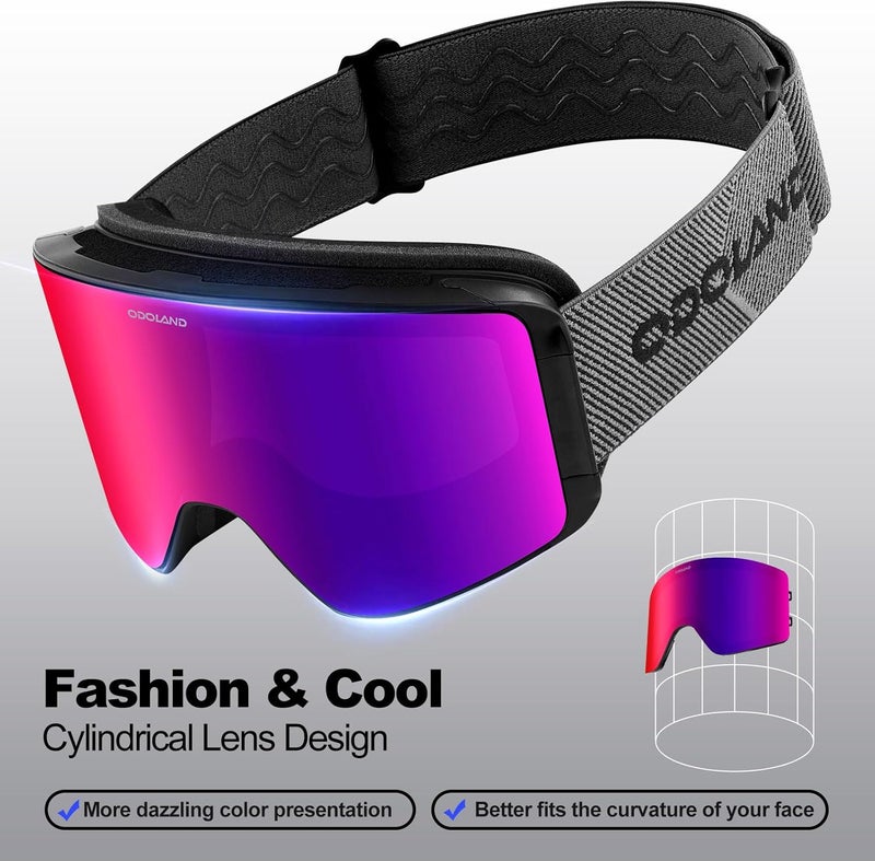 Odoland Ski Goggles with Detachable Lens, Frameless Interchangeable Lens Anti-Fog 100% UV Protection Snowboard Snow Goggles - Image 4