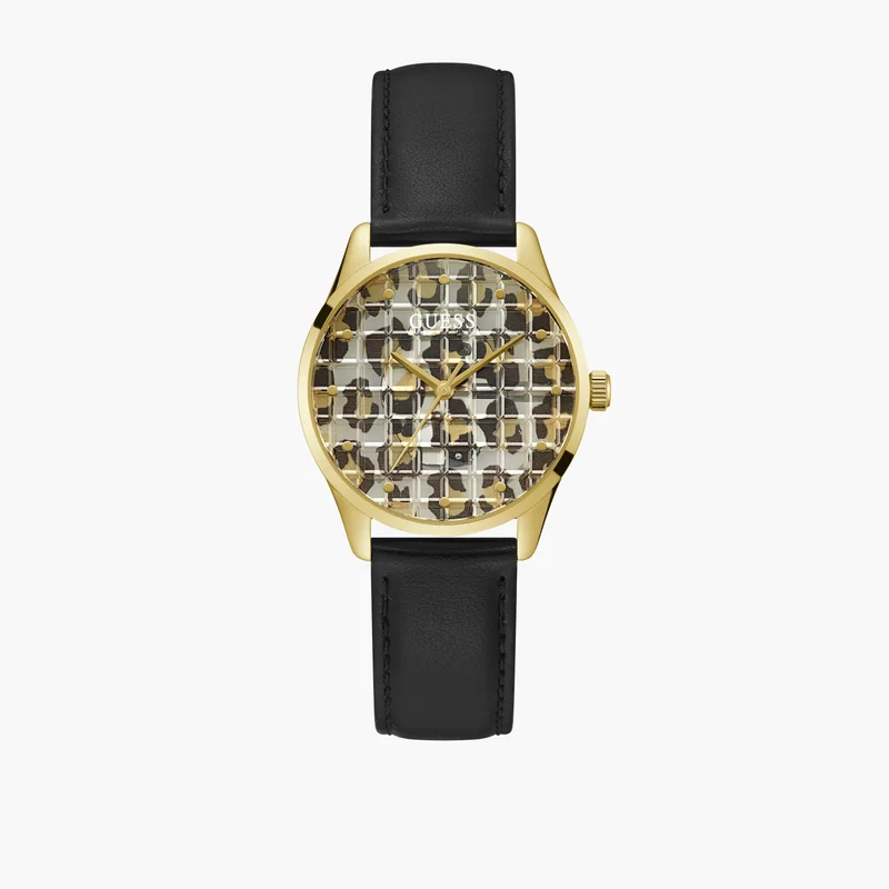 جس Black Analog Leather Strap Watch for Women