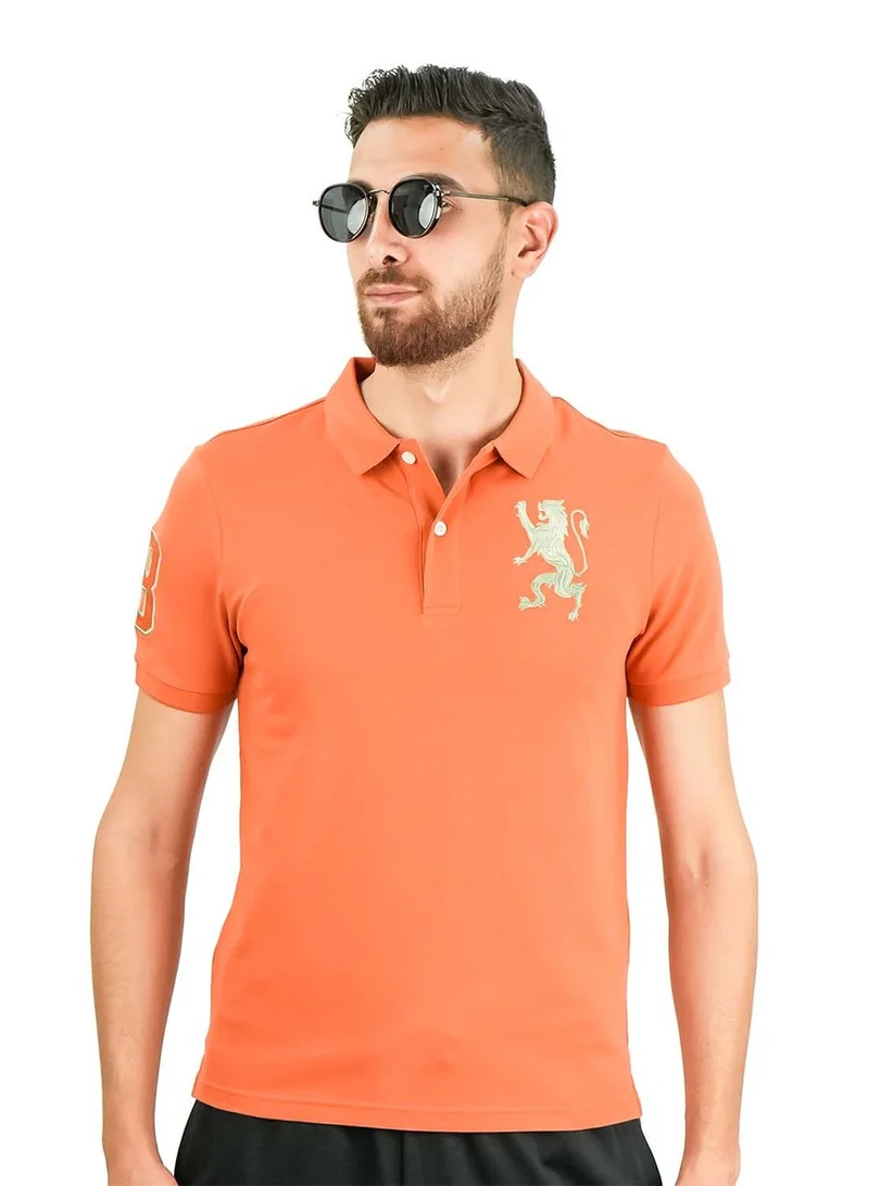 Men's 3D Lion Polo: Slim Fit, Bold Embroidery, Premium Pique