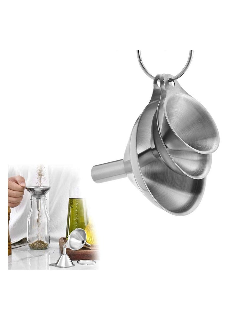 Womdee Stainless Steel Small Funnels Strainer with Metal Long Handle Tools (Silver) -Set of 3  - Image 1