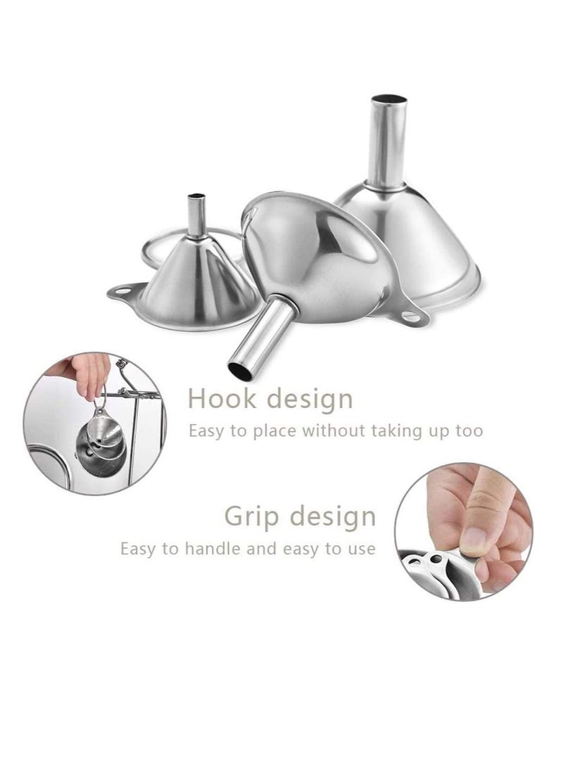 Womdee Stainless Steel Small Funnels Strainer with Metal Long Handle Tools (Silver) -Set of 3  - Image 3