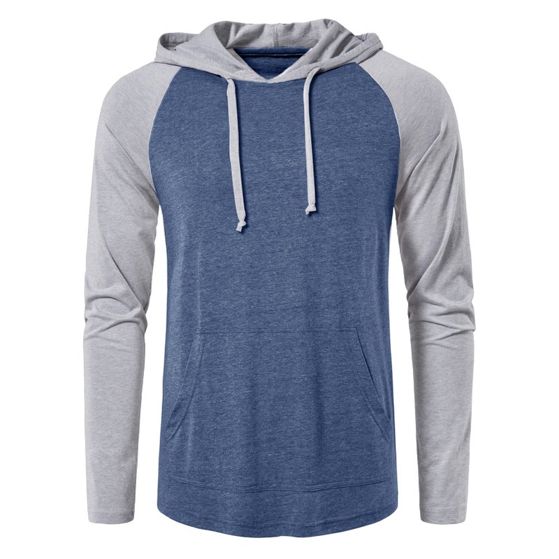 SIR7 Men's Gym Workout Active Long Sleeve Pullover Lightweight Hoodie Casual Hooded Sweatshirts Blue&Grey Large - Image 2