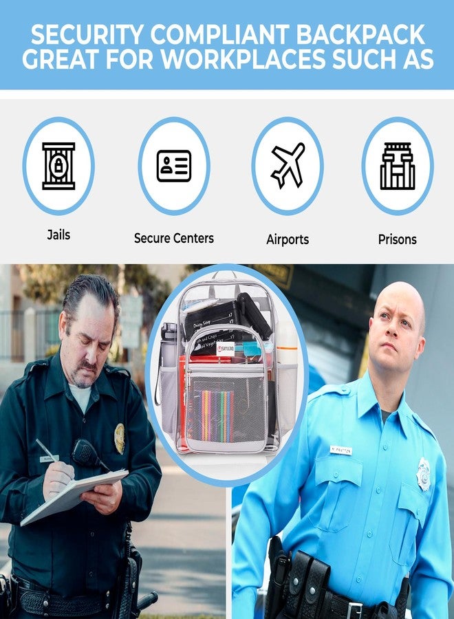 SHYLERO حقيبة ظهر شفافة شديدة التحمل من SHYLERO مزودة بقفل TSA وسحاب ثنائي الاتجاه. حقيبة ظهر شفافة من مادة PVC كبيرة الحجم - ارتفاع 18 بوصة × عرض 14 بوصة × عمق 8 بوصة - لون رمادي فاتح - Image 5