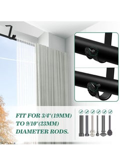 KASTWAVE Ceiling Curtain Rod Bracket, Heavy Duty Curtain Rod Holders, Black 4 Pack Ceiling Curtain Rods Hooks Hangers Fit for 3/4 to 9/10 Inch Drapery Poles  - Image 5