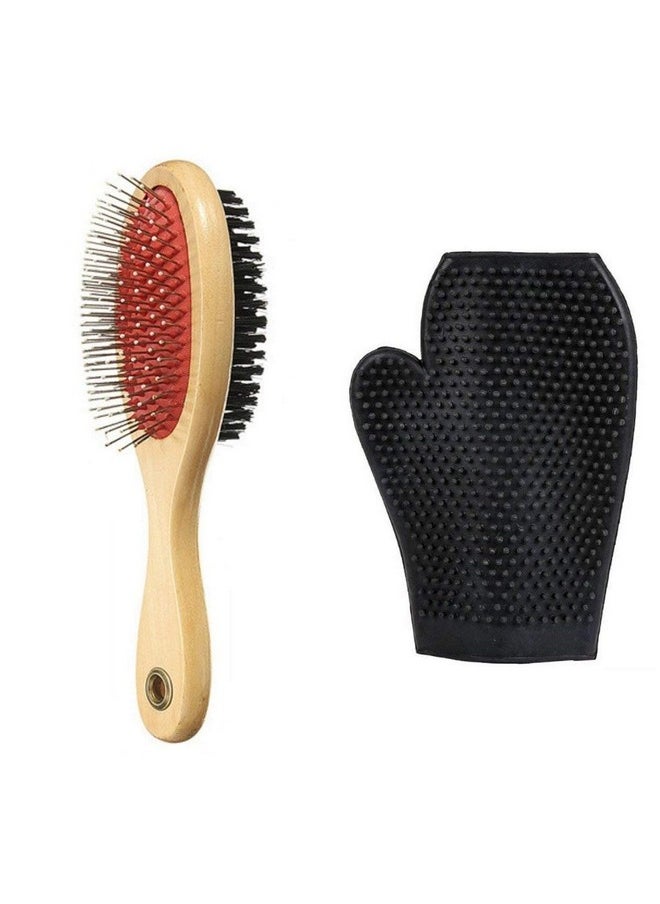 Wooden Handle Double Sided Pin And Bristles Pet,Puppy,Cat Grooming Hair Brush With Bathing Gloves-For Grooming And Care (Large) - pzsku/Z5119E7A5CF68588FA601Z/45/_/1728308539/5671330e-84fd-4554-83a1-4cfd4beee1bd