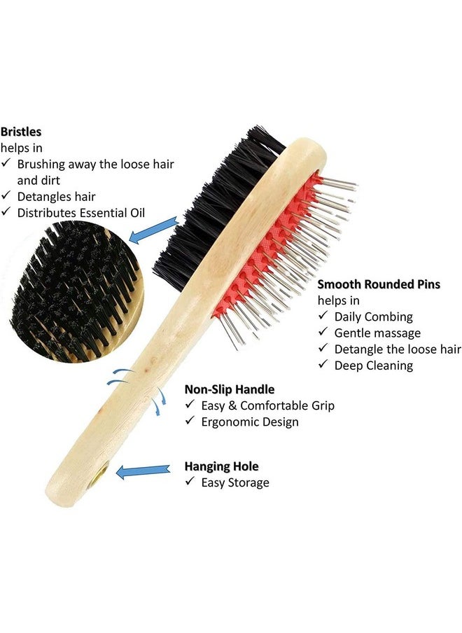 Wooden Handle Double Sided Pin And Bristles Pet,Puppy,Cat Grooming Hair Brush With Bathing Gloves-For Grooming And Care (Large) - pzsku/Z5119E7A5CF68588FA601Z/45/_/1728308554/59619f46-dd65-412d-a72d-da7a9b7544da