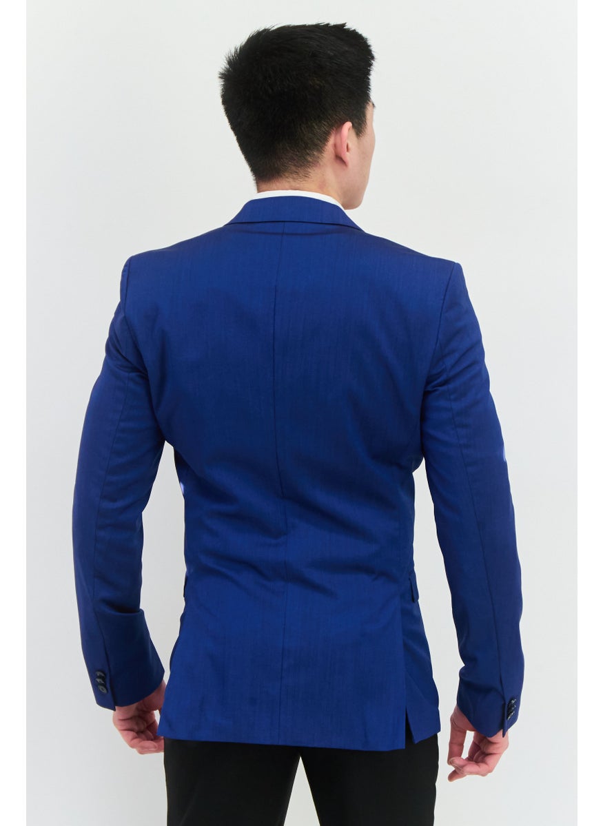HUGO BOSS Men Regular Fit Plain Formal Blazer, Blue  - Image 3