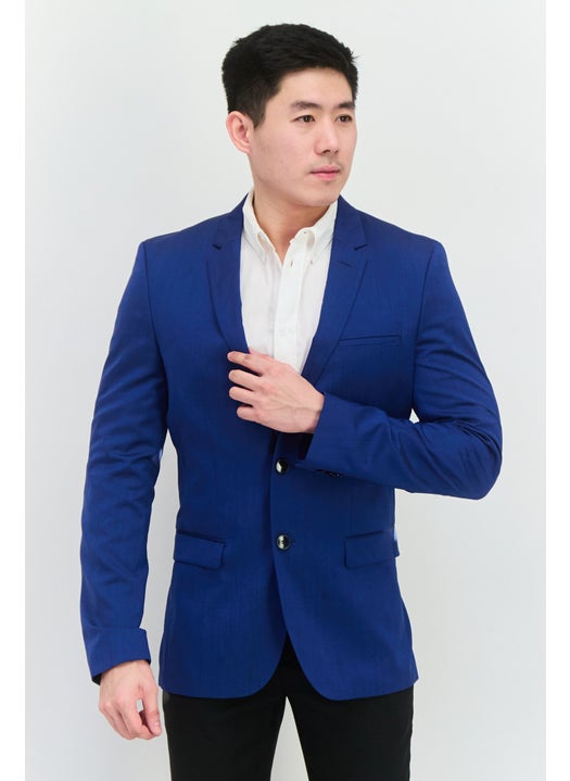 Men Regular Fit Plain Formal Blazer, Blue