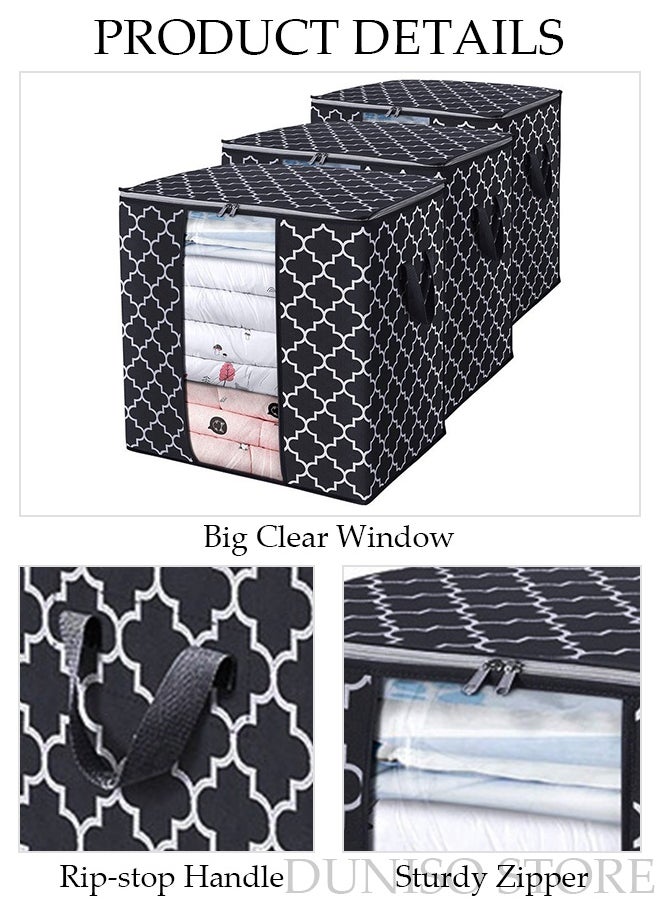 DUNISO 3 Pack Large Capacity Foldable Storage Bag with Clear Window Clothes Storage Bins Storage Containers with Durable Handles Thicken Fabric Clothes Organization for Blanket Comforter Clothing Bedding  - Image 2