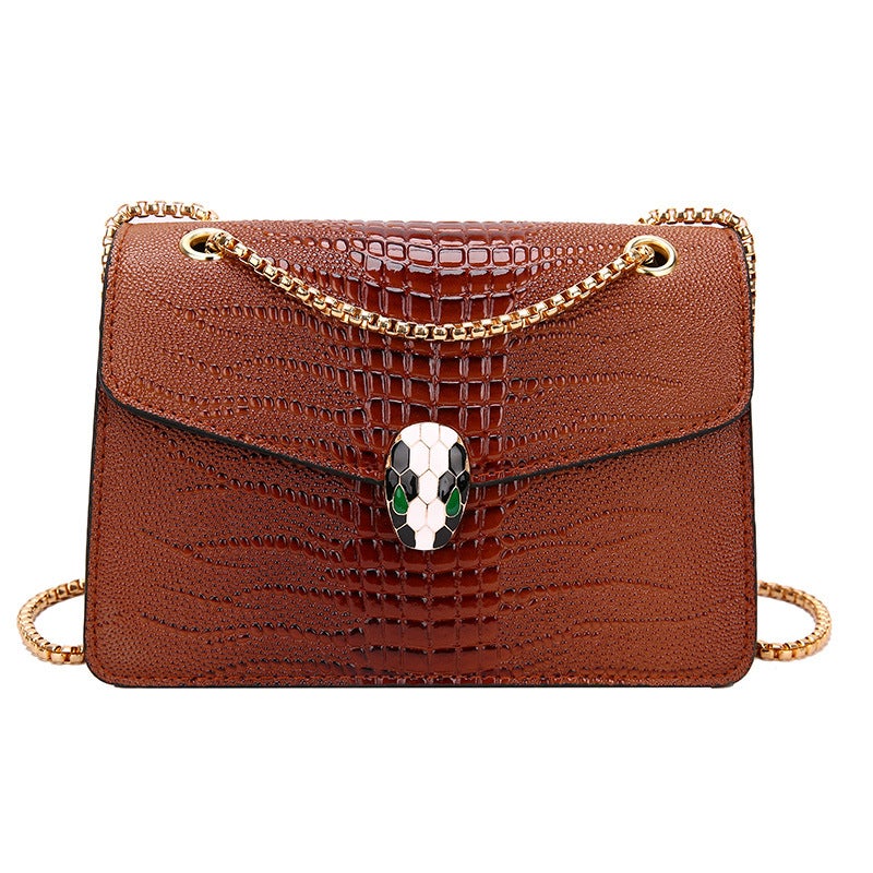 Crocodile Pattern Women'S Bag Trendy Fashionable Shoulder Bag Western Style Crossbody Small Bag Underarm Bag Fashionable Chain Small Square Bag - Image 1