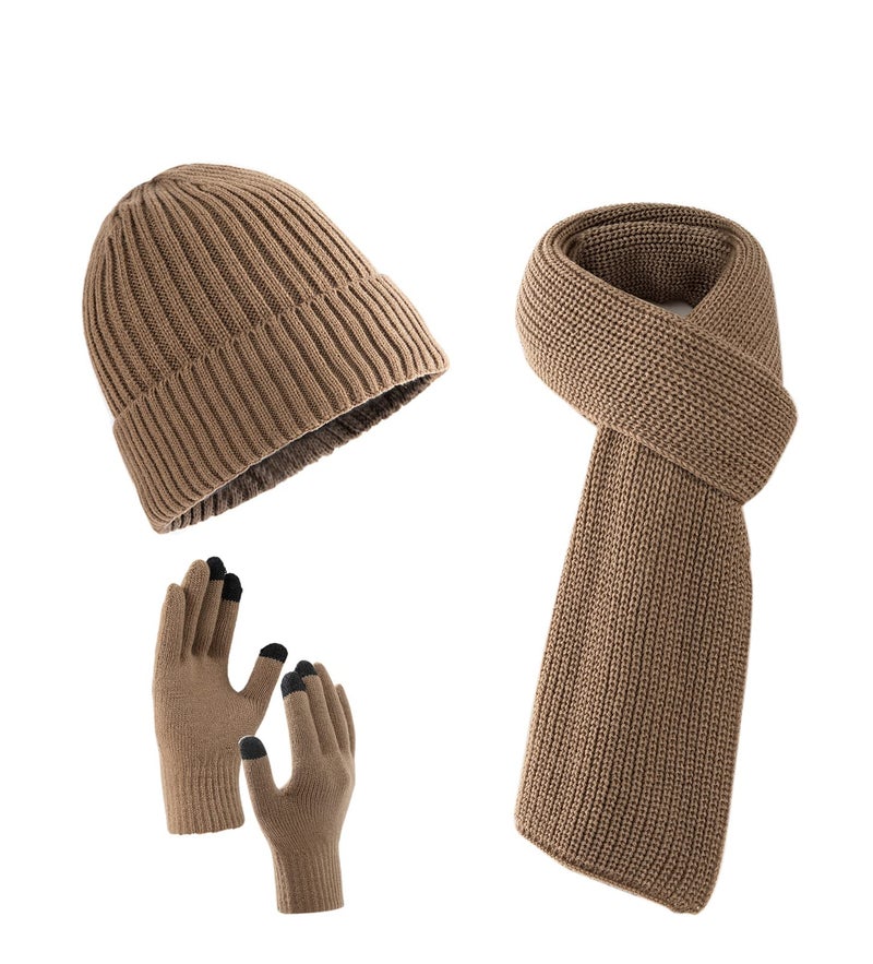 Villand Scarf Beanie Golves Set for Women and Men with Gift Box (Khaki) - Image 1