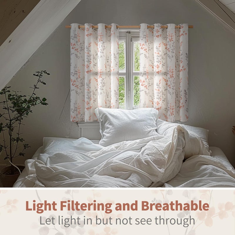 BGment Short Linen Curtains for Small Window 54 Inch Length 2 Panels  Boho Light Filtering Privacy Curtains for Farmhouse Bedroom Basement Bathroom  Cottage Leaf Design  Each 52 Inch Wide  Terracotta - Image 5