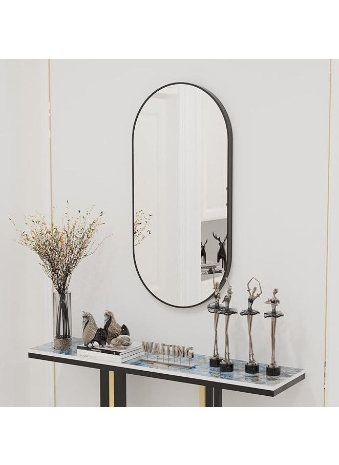Furniture Factory Oval Wall Mirror Black 100x50cm Modern Metal Framed Vanity Accent Pill-Shaped Mirror for Bathroom, Entryway Hall, Living Room, Bedroom, Wall Decor, Horizontal or Vertical  - Image 2