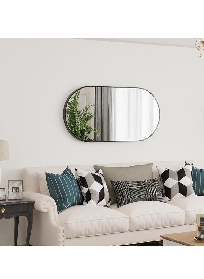 Furniture Factory Oval Wall Mirror Black 100x50cm Modern Metal Framed Vanity Accent Pill-Shaped Mirror for Bathroom, Entryway Hall, Living Room, Bedroom, Wall Decor, Horizontal or Vertical  - Image 4