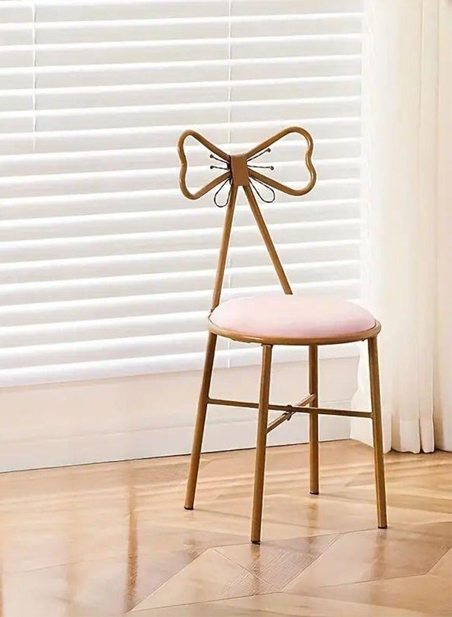 Generic EEEZA Decorative Vanity Chair, Gold Metal Frame with Pink Cushion, Butterfly Backrest Design, 80 x 34 x 34 cm  - Image 1
