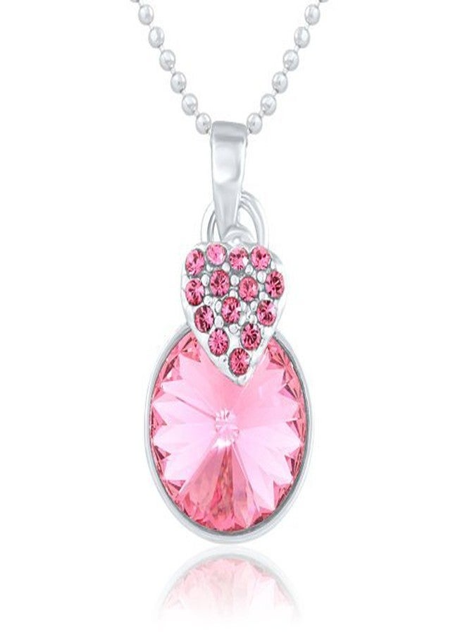Mahi Pink Heart Strawberry Rhodium Plated Pendant with Chain for Women PS1194089RPin - Image 1
