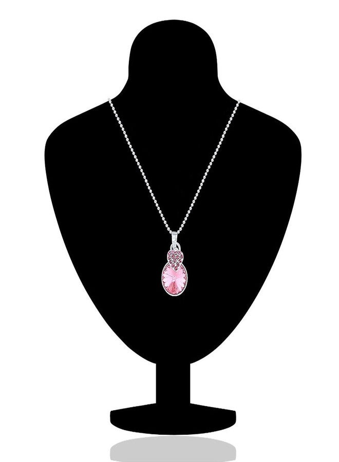 Mahi Pink Heart Strawberry Rhodium Plated Pendant with Chain for Women PS1194089RPin - Image 2