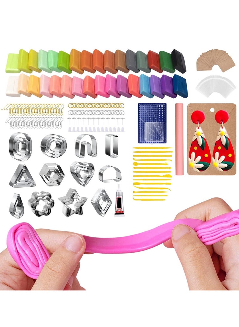 SYOSI طقم صنع أقراط من الطين لتماثيل البوليمر لصنع الأقراط 302 قطعة 30 قطعة قواطع 32 لون أدوات طين بكرة خطاطيف أقراط لصنع أقراط من طين البوليمر مستلزمات صنع المجوهرات هدية للأطفال - Image 4