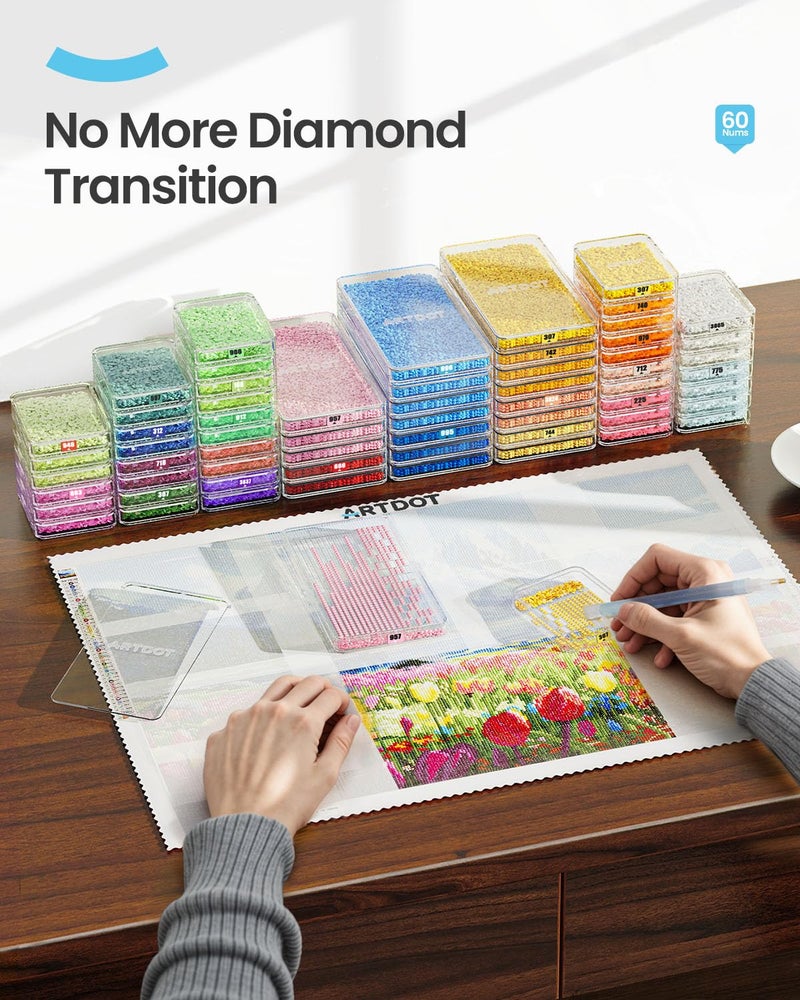 ARTDOT 60-Piece Diamond Art Storage Trays Kits for Adults with Lids, 2-in-1 Stackable Diamond Painting Accessories and Tools - Image 2
