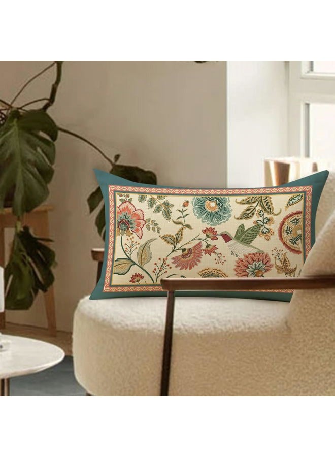 Fjfz Vintage Flower Birds Lumbar Decorative Throw Pillow Covers 12 x 20, Rectangular Elegant Floral Hummingbird Outdoor Home Decor, Farmhouse Wildflower Couch Cushion Case - Image 5