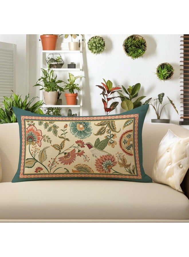 Fjfz Vintage Flower Birds Lumbar Decorative Throw Pillow Covers 12 x 20, Rectangular Elegant Floral Hummingbird Outdoor Home Decor, Farmhouse Wildflower Couch Cushion Case - Image 4