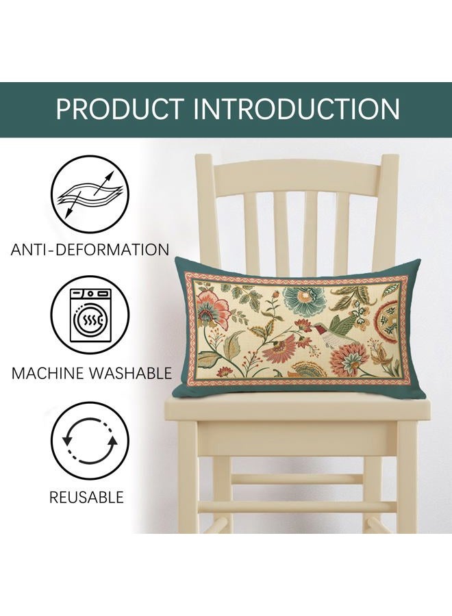 Fjfz Vintage Flower Birds Lumbar Decorative Throw Pillow Covers 12 x 20, Rectangular Elegant Floral Hummingbird Outdoor Home Decor, Farmhouse Wildflower Couch Cushion Case - Image 3