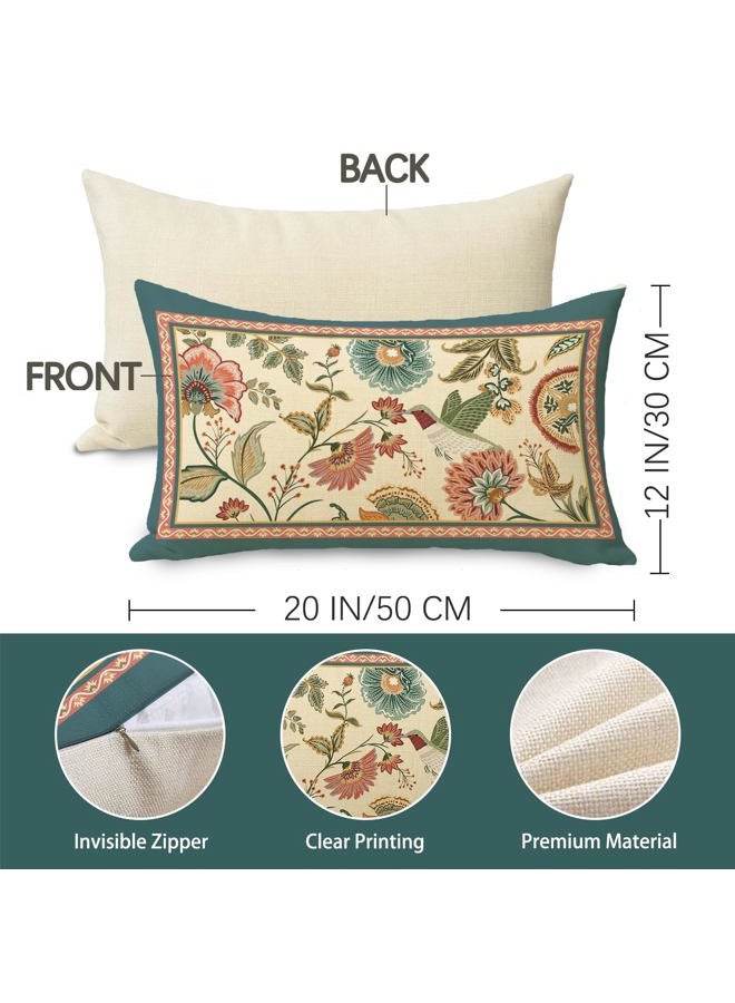 Fjfz Vintage Flower Birds Lumbar Decorative Throw Pillow Covers 12 x 20, Rectangular Elegant Floral Hummingbird Outdoor Home Decor, Farmhouse Wildflower Couch Cushion Case - Image 2