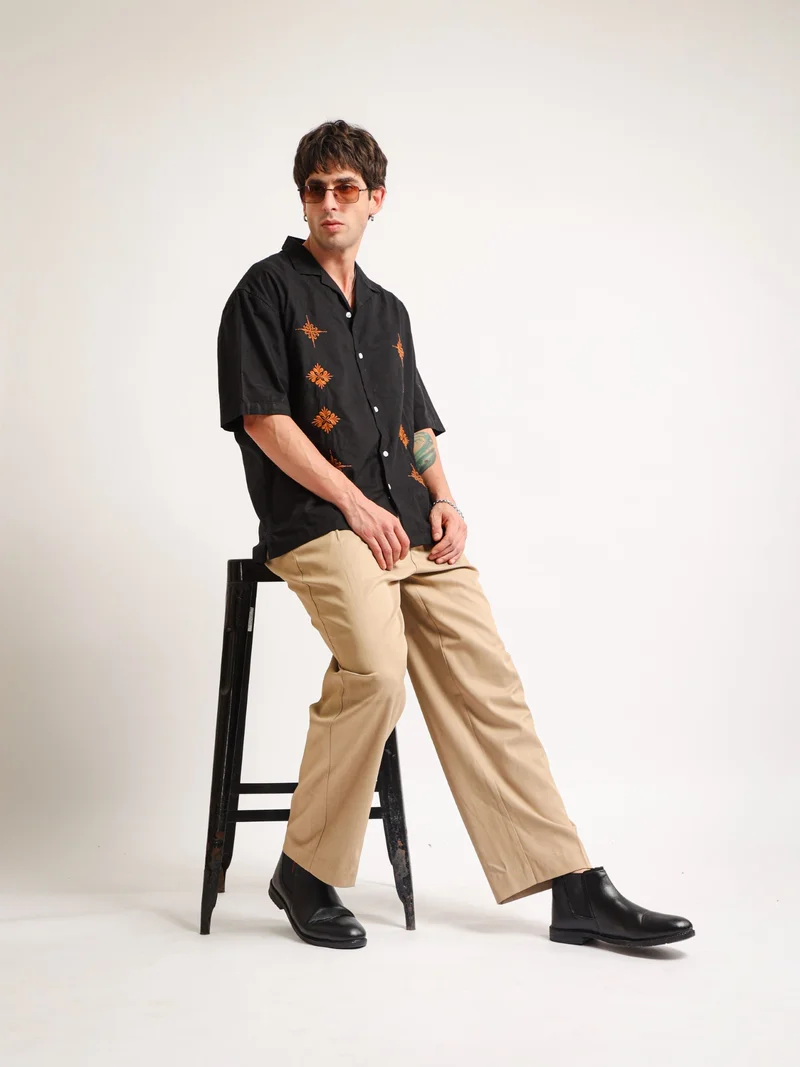 Maniac  Maniac Mens Side Twinfold Pocket Solid Grey Cotton Blend Baggy Cargo Pant for Men | Best Price UAE
