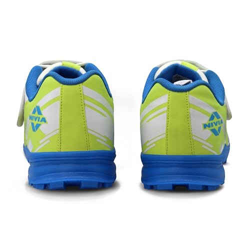 Nivia Yorker 2.0 Cricket Shoes for Men, Synthetic Leather Upper with Velcro Strap, Round Stud PVC Outsole, Die-Cut Soft NR EVA Sockliner (Blue/Lime, UK10) - Image 5