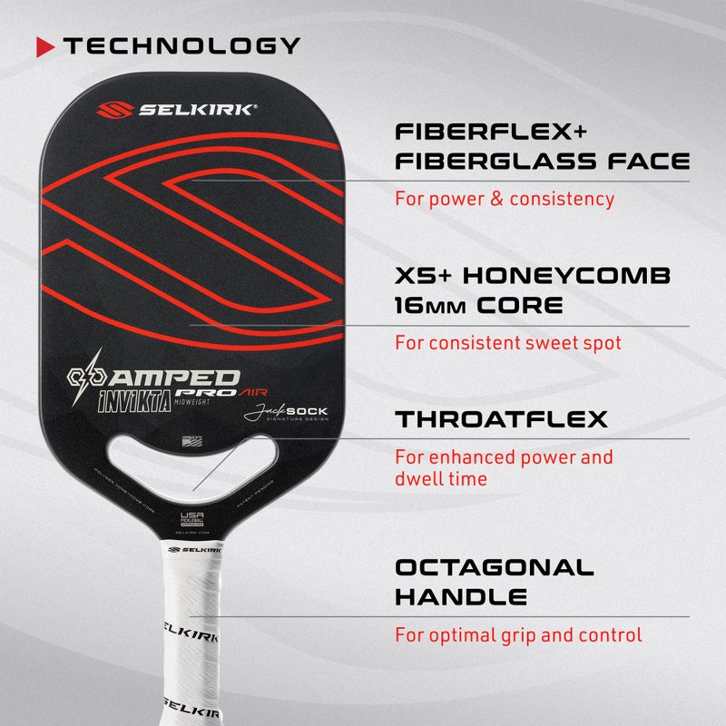 Selkirk Sport Amped Pro Air Pickleball Paddle | Fiberglass Pickleball Paddles with a Polypropylene X5+ 16mm Core | Throatflex | Flex Foam | Pickleball Rackets Made in The USA | Invikta Jack Sock - Image 4