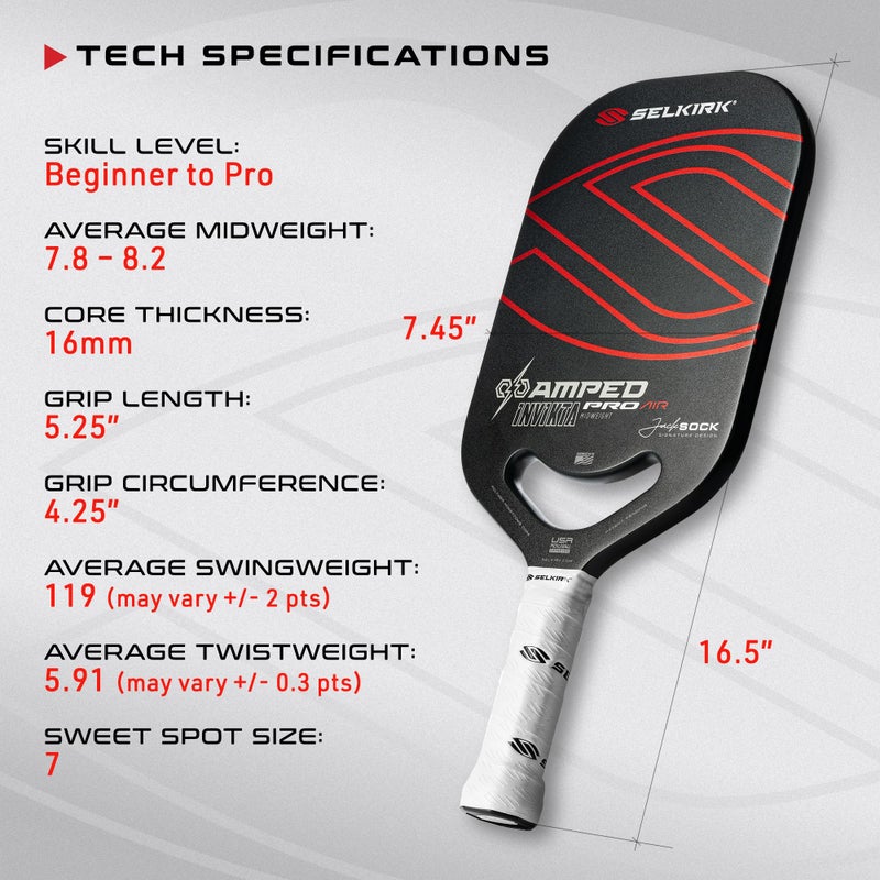 Selkirk Sport Amped Pro Air Pickleball Paddle | Fiberglass Pickleball Paddles with a Polypropylene X5+ 16mm Core | Throatflex | Flex Foam | Pickleball Rackets Made in The USA | Invikta Jack Sock - Image 3