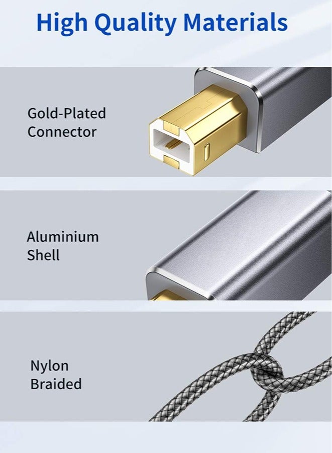 كابل طابعة، سلك طابعة USB بطول 1.5 متر 2.0 نوع A ذكر إلى B ذكر كابل ماسح ضوئي عالي السرعة متوافق مع HP وCanon وDell وEpson وLexmark وXerox وSamsung والمزيد (رمادي) - Image 3