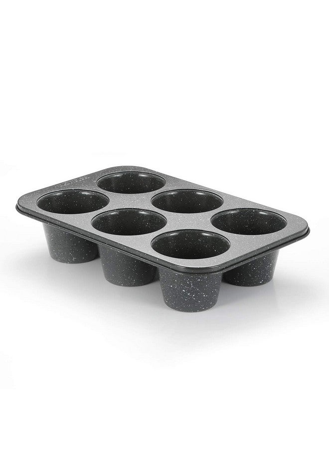 Monfish Jumbo Deep Muffin pan 6 cup large cupcake pan gray granite finish Carbon steel muffin tin 3.5x3inch cup (deep 6 cup) - Image 1