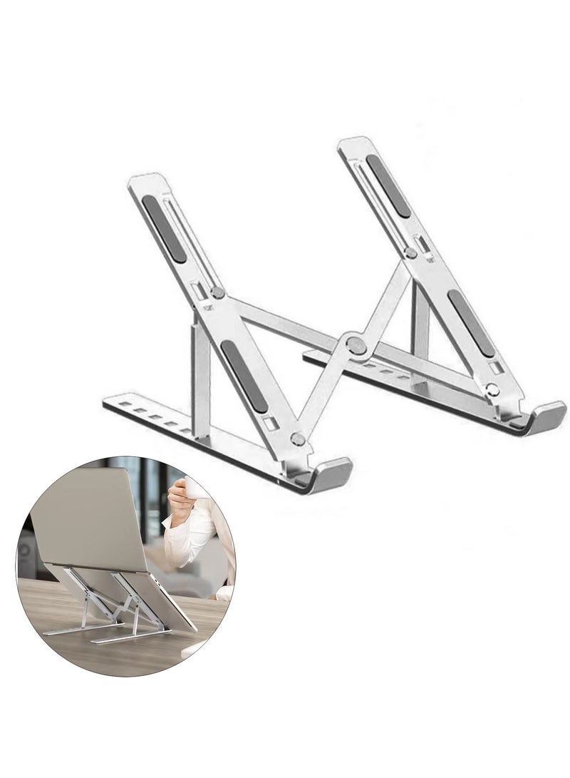 Generic Adjustable Laptop Stand Foldable Aluminum Alloy Tablet Stand 7-Levels Angles Computer Stand,Silver  - Image 1