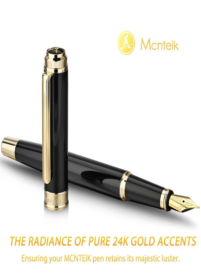 MCNTEIK 317 Fountain Pen,Stunning Luxury Piano Lacquer,18K Gilded Nib(Medium),Gorgeous 24K Gold Finish, Ink Converter,Trustworthy Gift for Men&Women-Elegant,Executive,Nice Pens for Writing, BK-M - Image 3