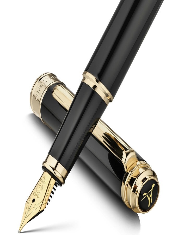 MCNTEIK 317 Fountain Pen,Stunning Luxury Piano Lacquer,18K Gilded Nib(Medium),Gorgeous 24K Gold Finish, Ink Converter,Trustworthy Gift for Men&Women-Elegant,Executive,Nice Pens for Writing, BK-M - Image 1