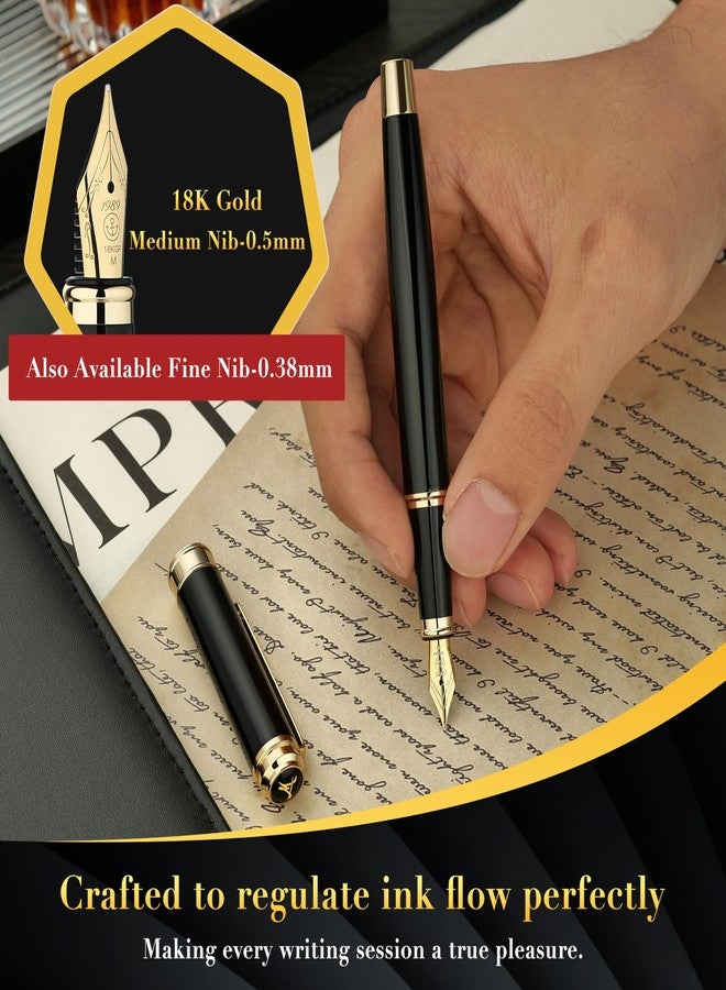 MCNTEIK 317 Fountain Pen,Stunning Luxury Piano Lacquer,18K Gilded Nib(Medium),Gorgeous 24K Gold Finish, Ink Converter,Trustworthy Gift for Men&Women-Elegant,Executive,Nice Pens for Writing, BK-M - Image 5