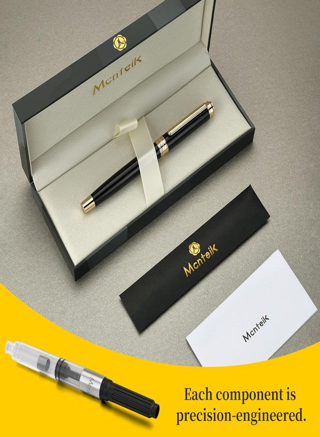 MCNTEIK 317 Fountain Pen,Stunning Luxury Piano Lacquer,18K Gilded Nib(Medium),Gorgeous 24K Gold Finish, Ink Converter,Trustworthy Gift for Men&Women-Elegant,Executive,Nice Pens for Writing, BK-M - Image 2